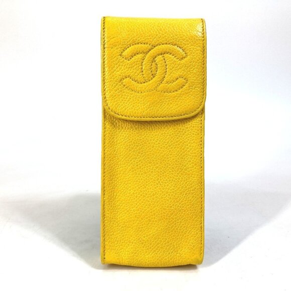 CHANEL Pouch CC Accessory case pen case glasses case Caviar Leather yellow - Picture 1 of 13
